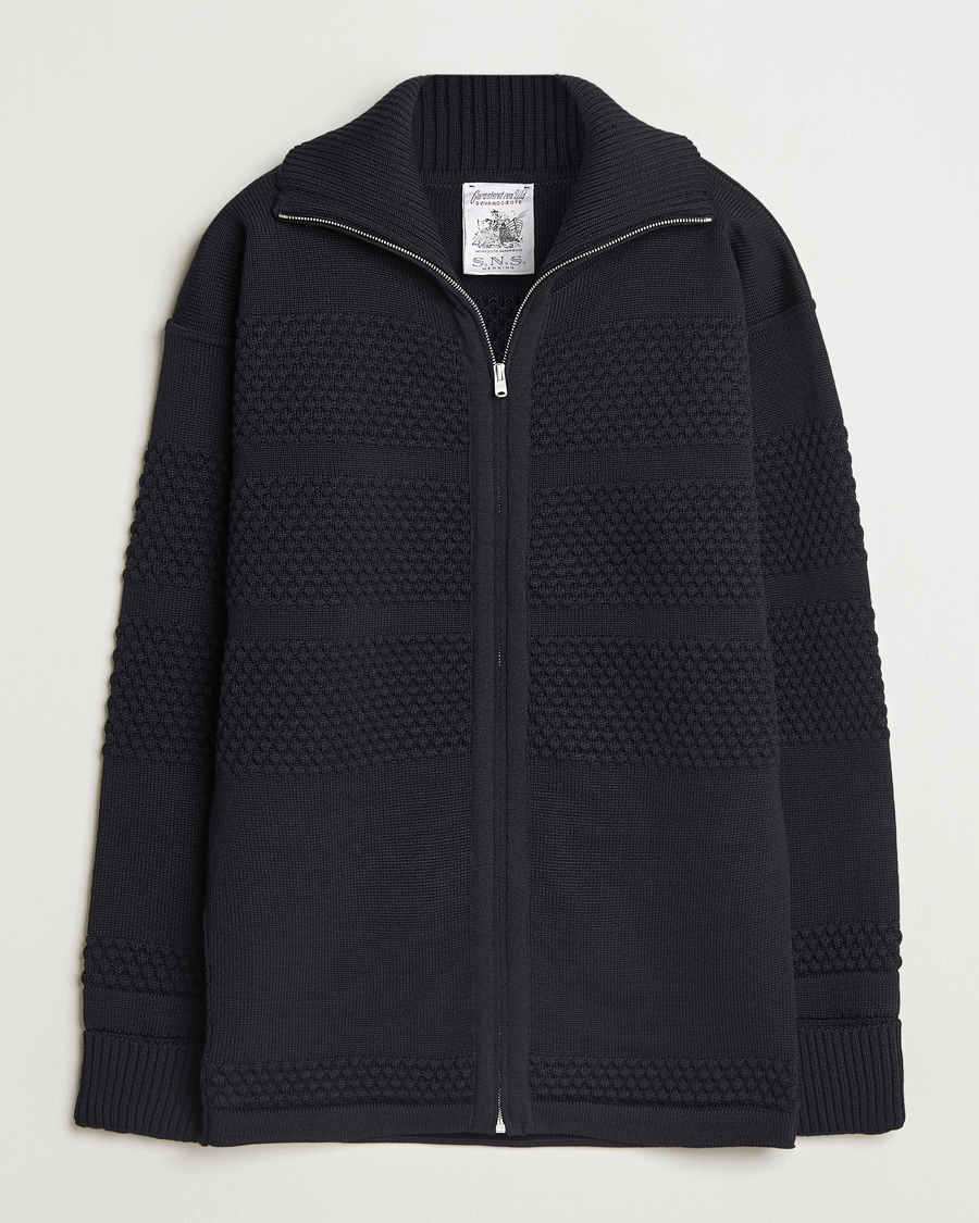 Herr | Tröjor | S.N.S. Herning | Fisherman Wool Full Zip Sweater Navy Blue