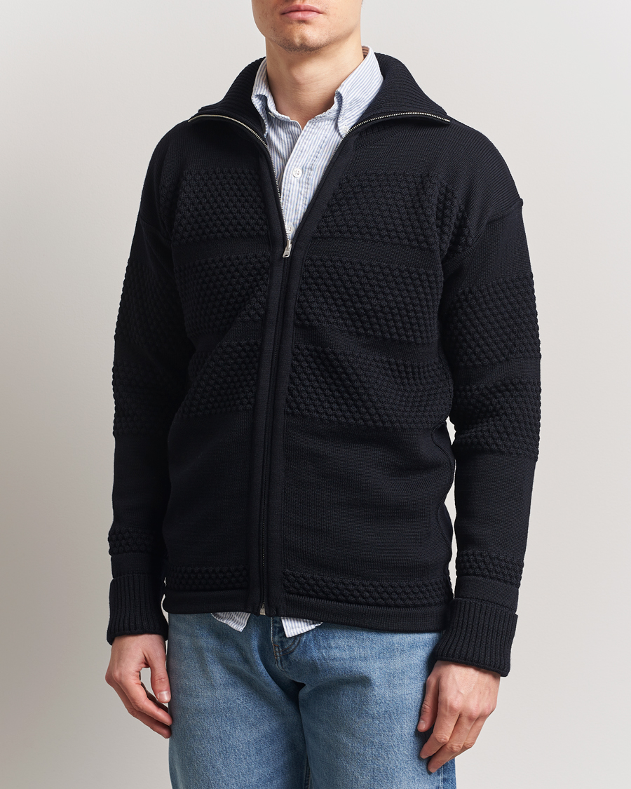 Herr | Tröjor | S.N.S. Herning | Fisherman Wool Full Zip Sweater Navy Blue