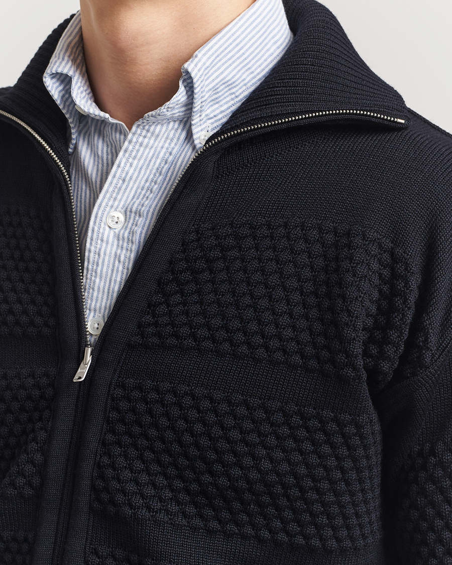 Herr | Tröjor | S.N.S. Herning | Fisherman Wool Full Zip Sweater Navy Blue