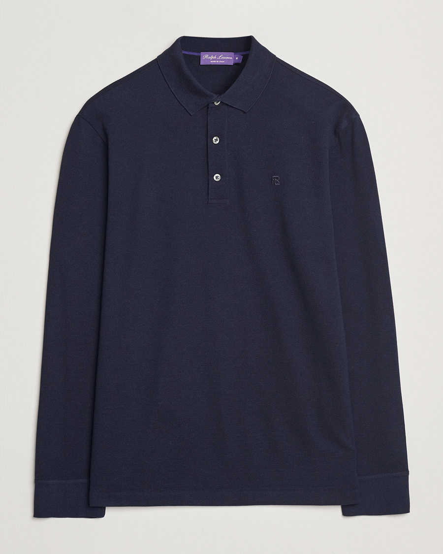 Herr | Pikéer | Ralph Lauren Purple Label | Long Sleeve Wool Polo Navy