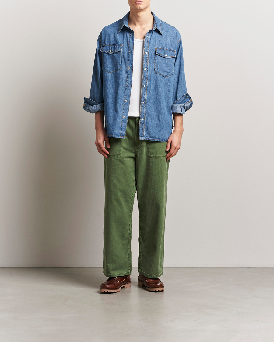 Herr | Byxor | Jeanerica | GM010 Genua Worker Chino Chevron Green