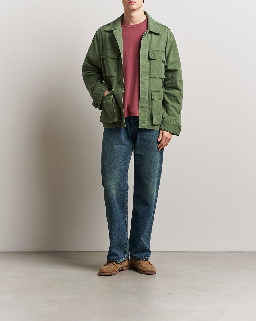Herr | Skjortor | Jeanerica | Luc Herringbone Overshirt Chevron Green