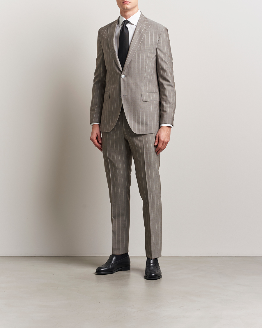 Herr | Kavajer | Oscar Jacobson | Faron Striped Super 130s Wool Blazer Beige