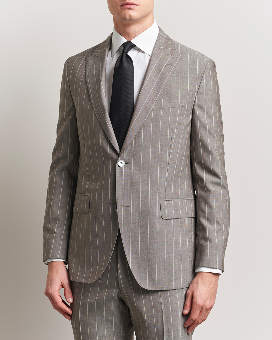Herr | Kavajer | Oscar Jacobson | Faron Striped Super 130s Wool Blazer Beige