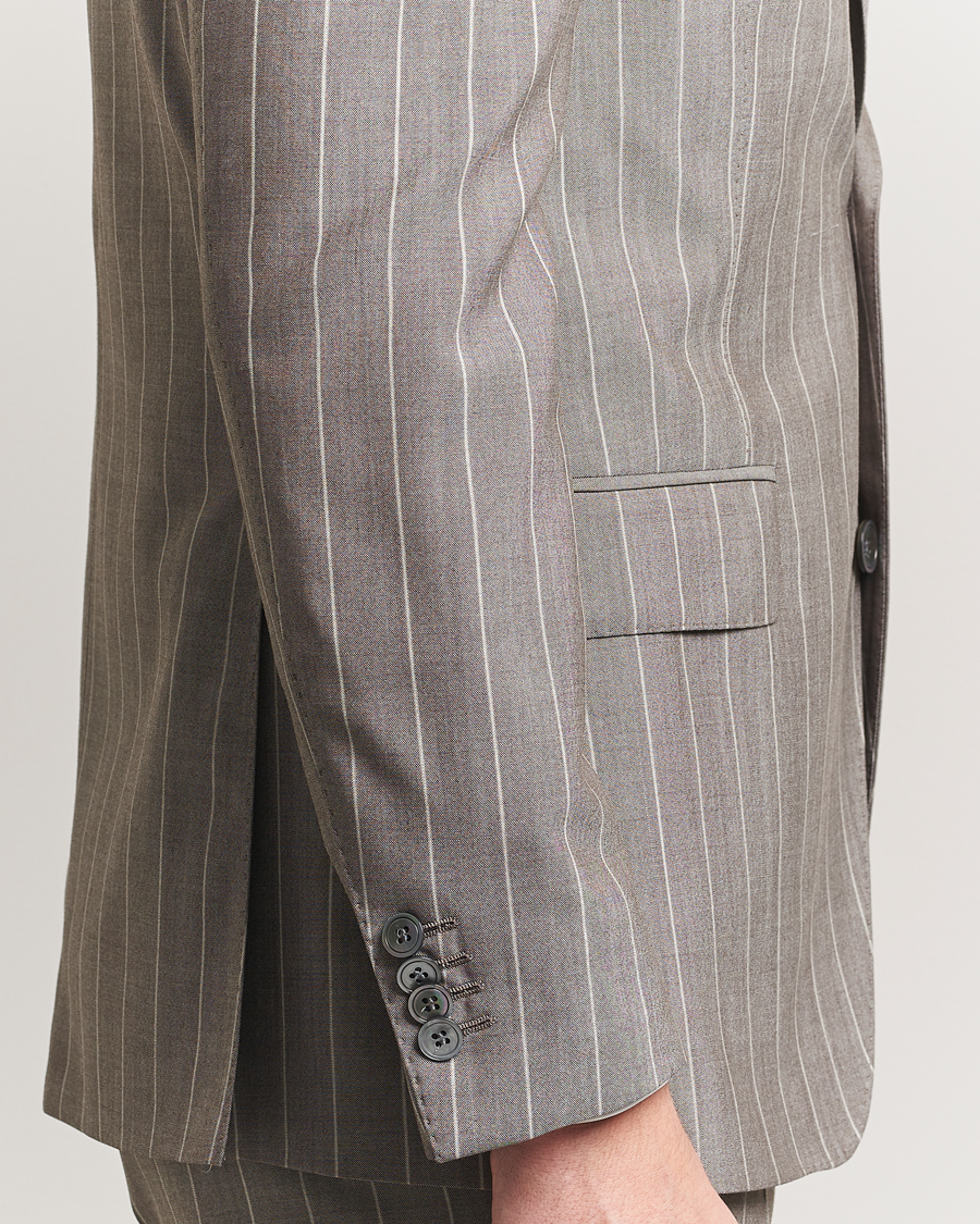 Herr | Kavajer | Oscar Jacobson | Faron Striped Super 130s Wool Blazer Beige