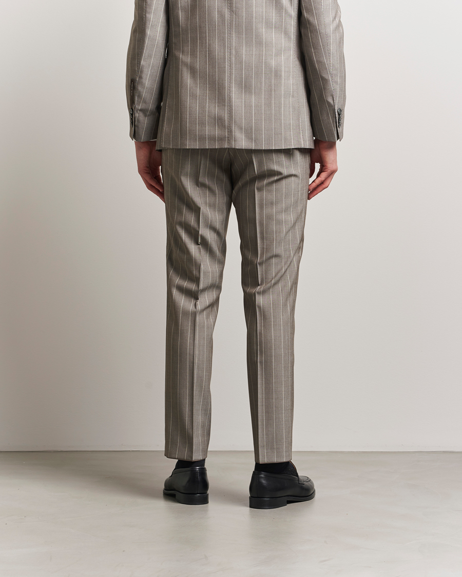 Herr | Byxor | Oscar Jacobson | Dandy Striped Super 130s Wool Trouser Beige