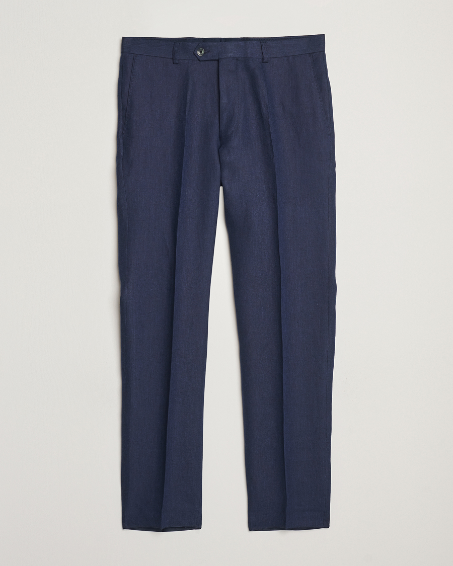 Herr | Byxor | Oscar Jacobson | Denz Linen Trousers Navy