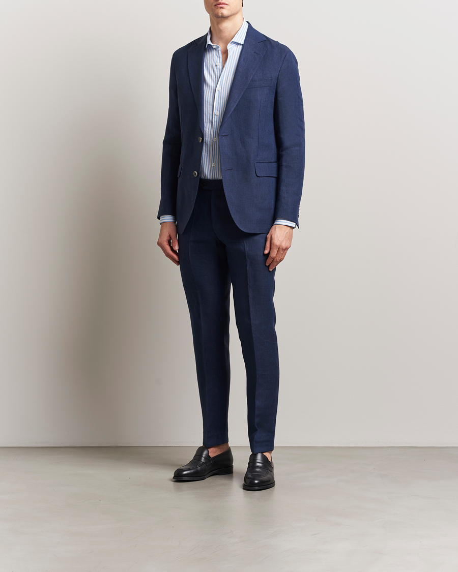 Herr | Byxor | Oscar Jacobson | Denz Linen Trousers Navy