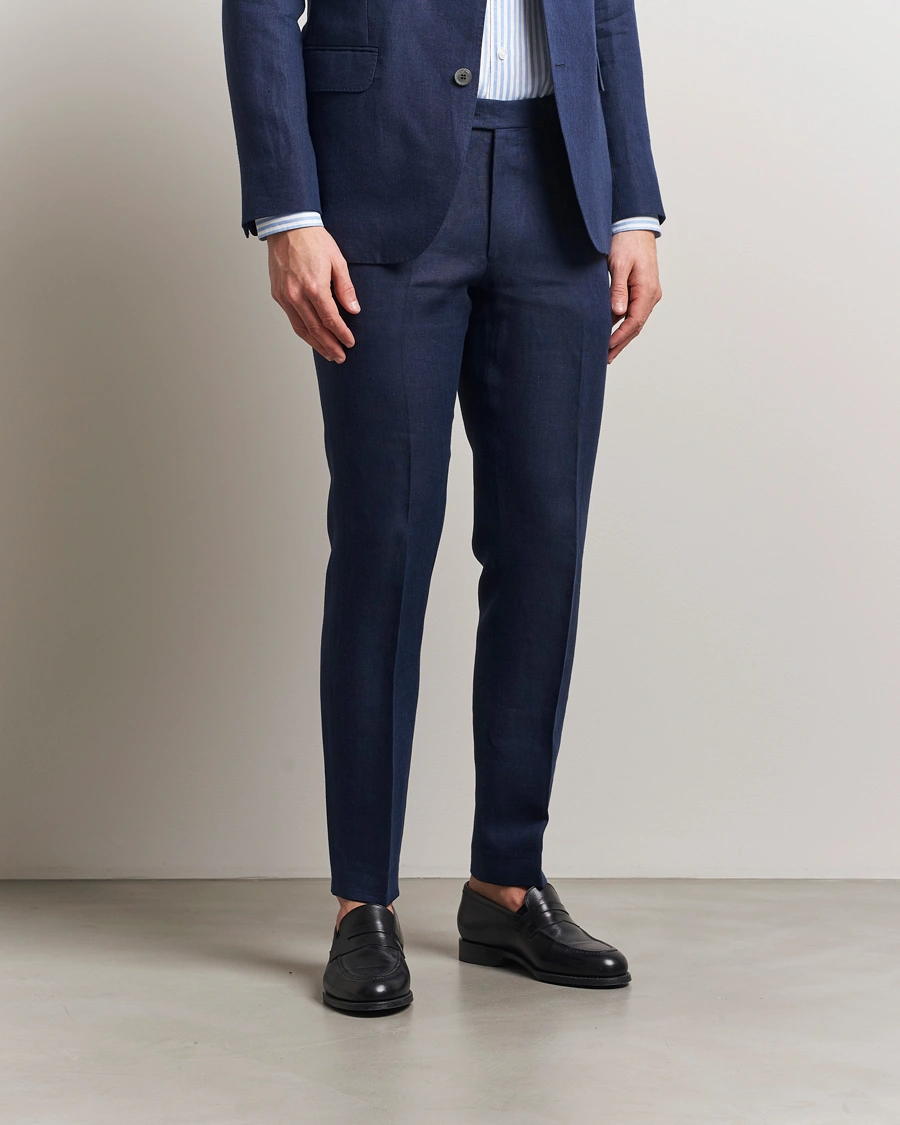 Herr | Byxor | Oscar Jacobson | Denz Linen Trousers Navy