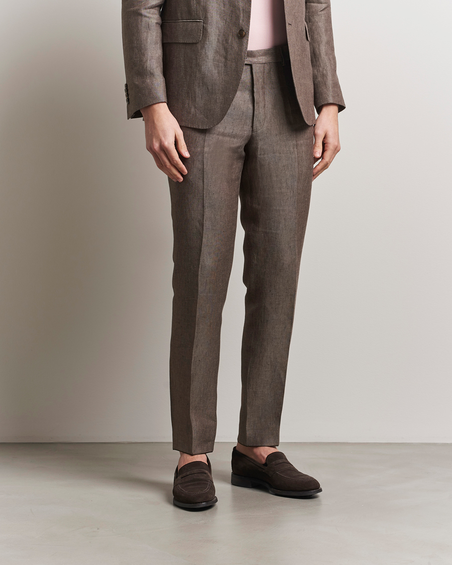 Herr | Byxor | Oscar Jacobson | Denz Linen Trousers Brown