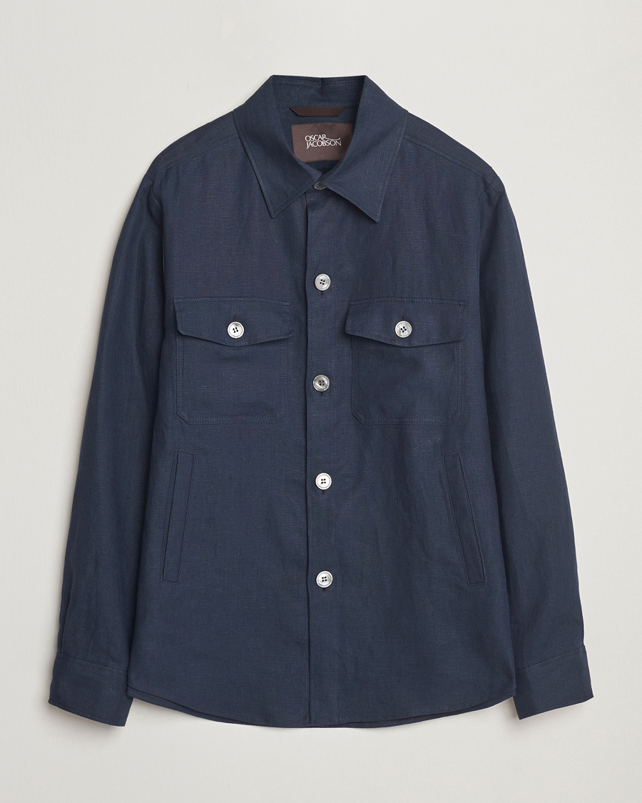 Herr | Skjortor | Oscar Jacobson | Maverick Linen Shirt Jacket Navy