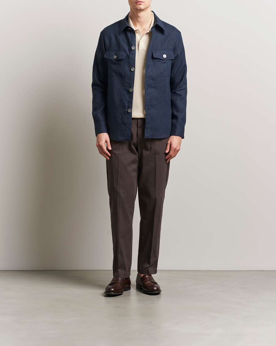 Herr | Skjortor | Oscar Jacobson | Maverick Linen Shirt Jacket Navy