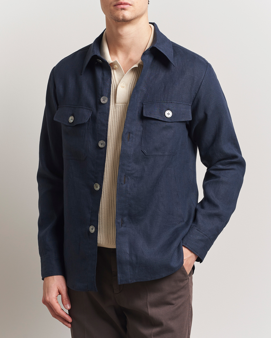Herr | Skjortor | Oscar Jacobson | Maverick Linen Shirt Jacket Navy
