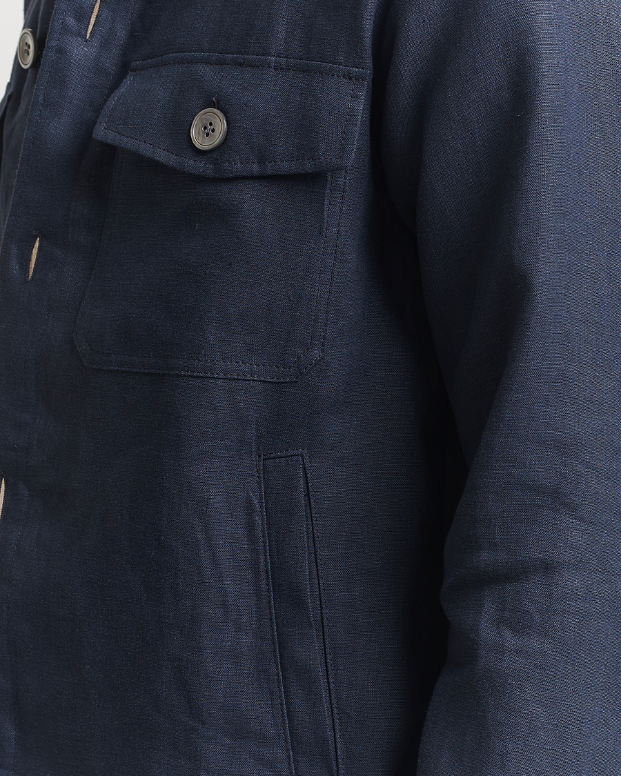 Herr | Skjortor | Oscar Jacobson | Maverick Linen Shirt Jacket Navy
