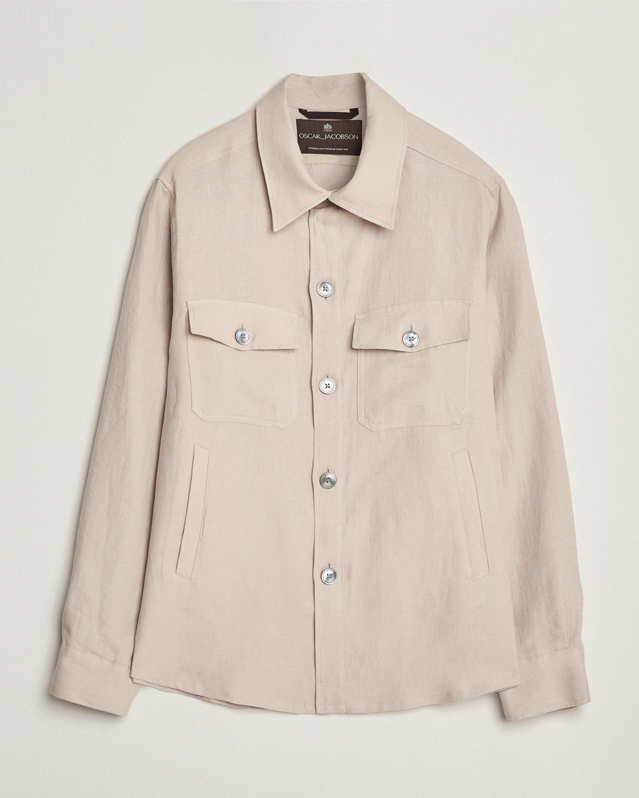 Herr | Skjortor | Oscar Jacobson | Maverick Linen Shirt Jacket White Grass