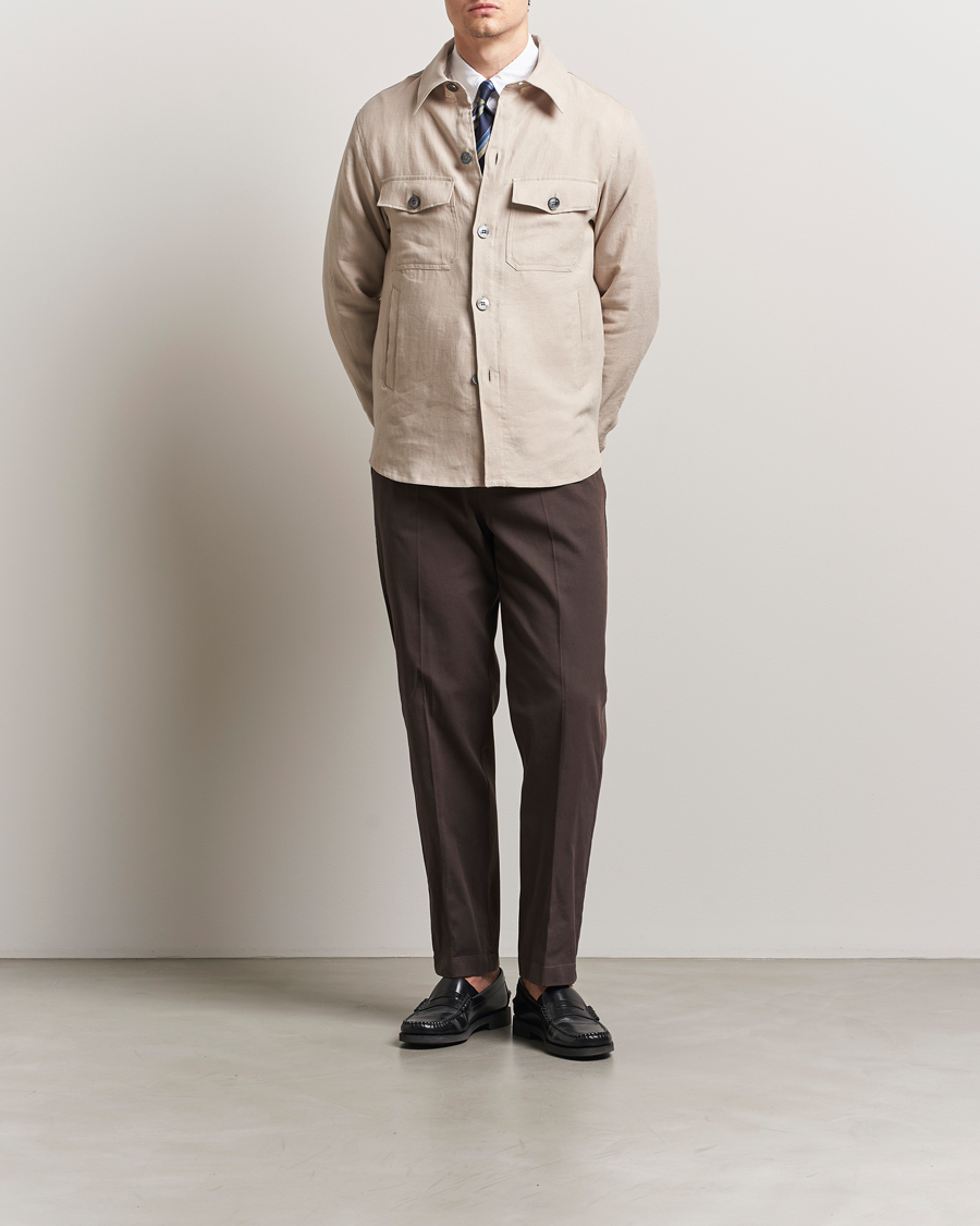 Herr | Skjortor | Oscar Jacobson | Maverick Linen Shirt Jacket White Grass