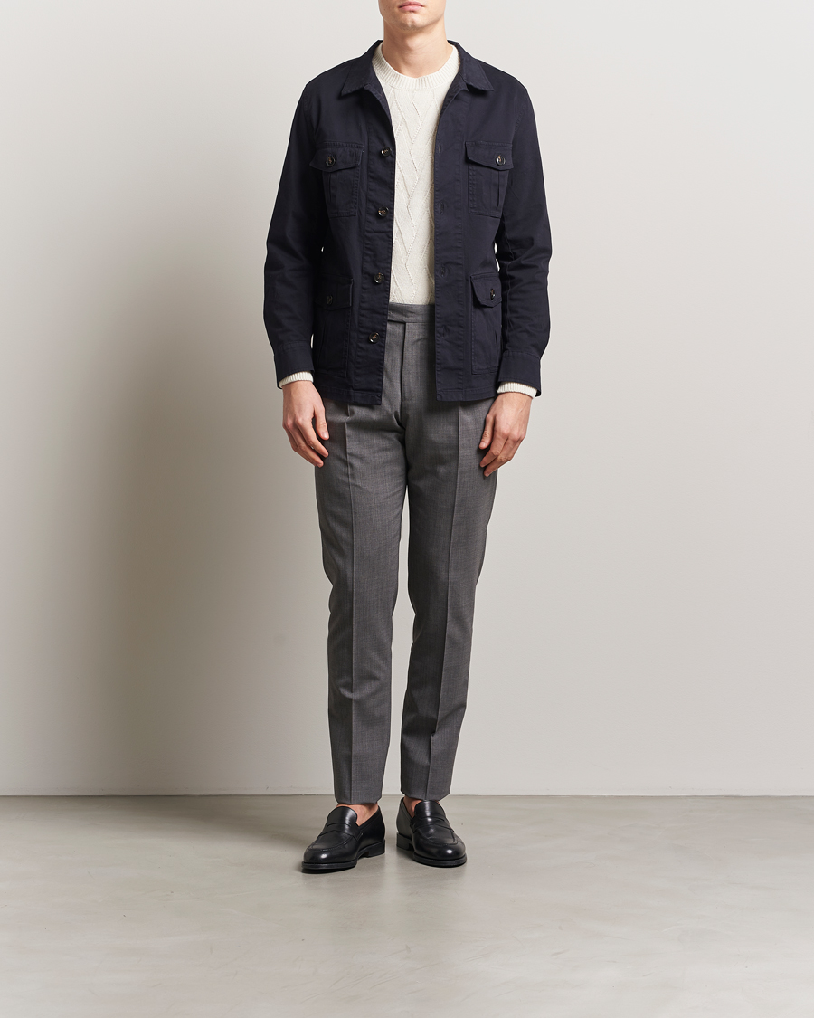 Herr | Skjortor | Oscar Jacobson | Safari Cotton Shirt Jacket Navy