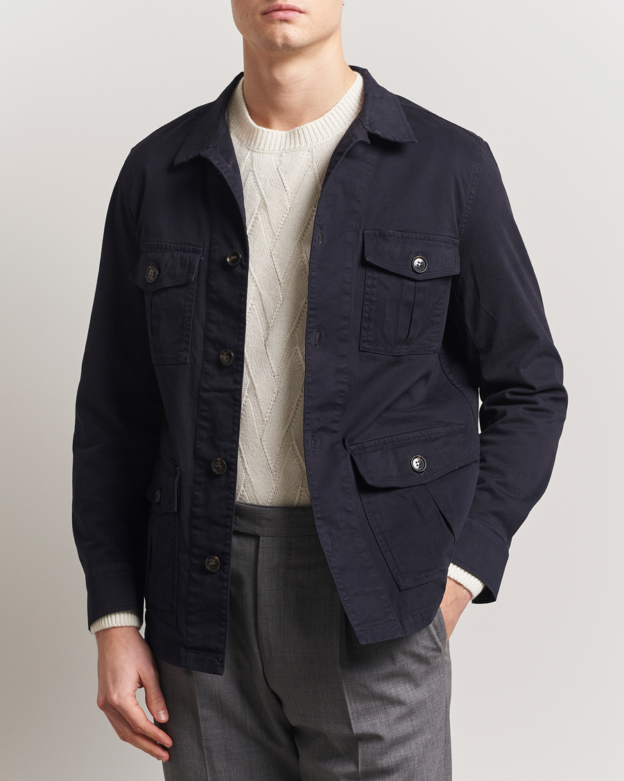 Herr | Skjortor | Oscar Jacobson | Safari Cotton Shirt Jacket Navy