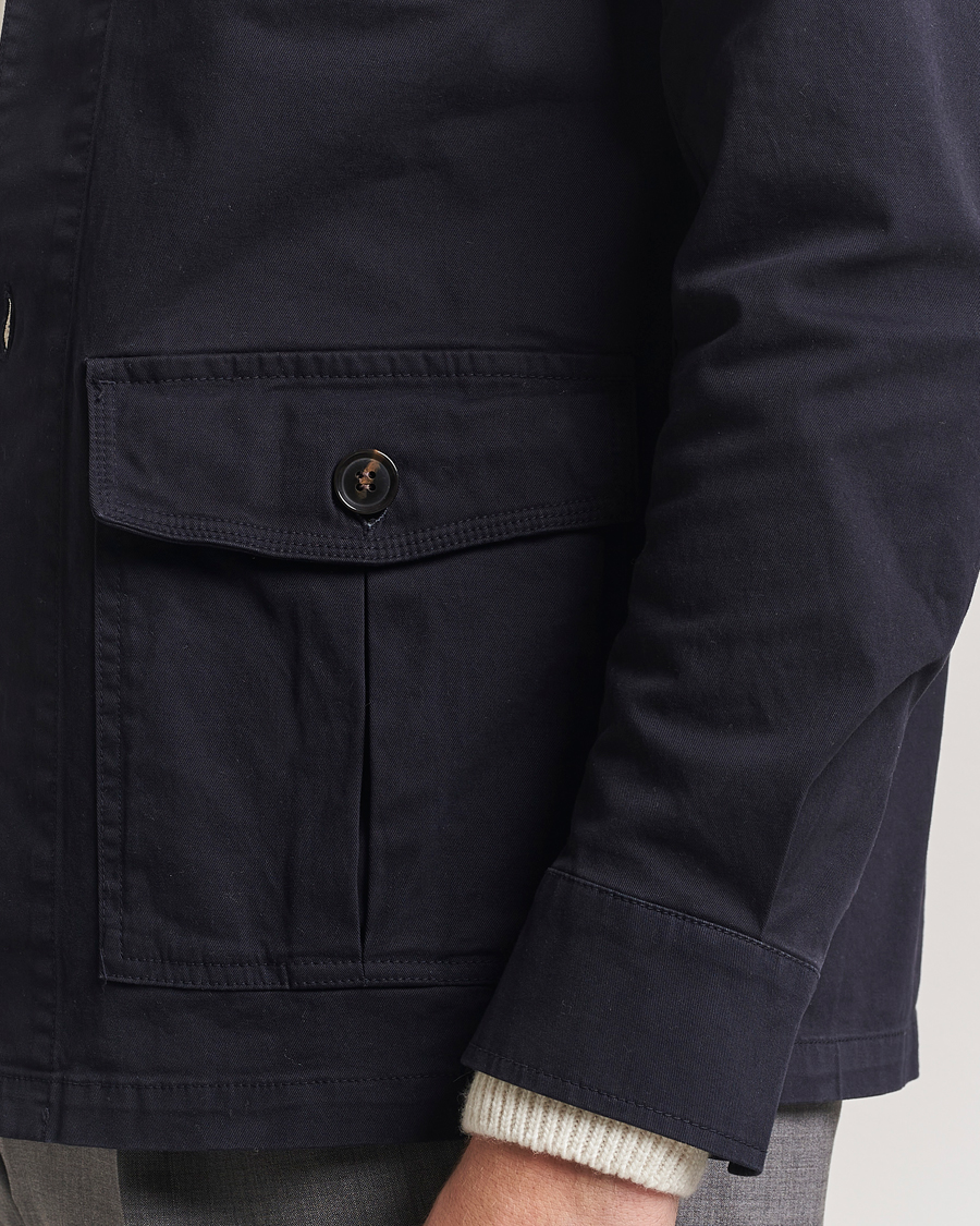 Herr | Skjortor | Oscar Jacobson | Safari Cotton Shirt Jacket Navy