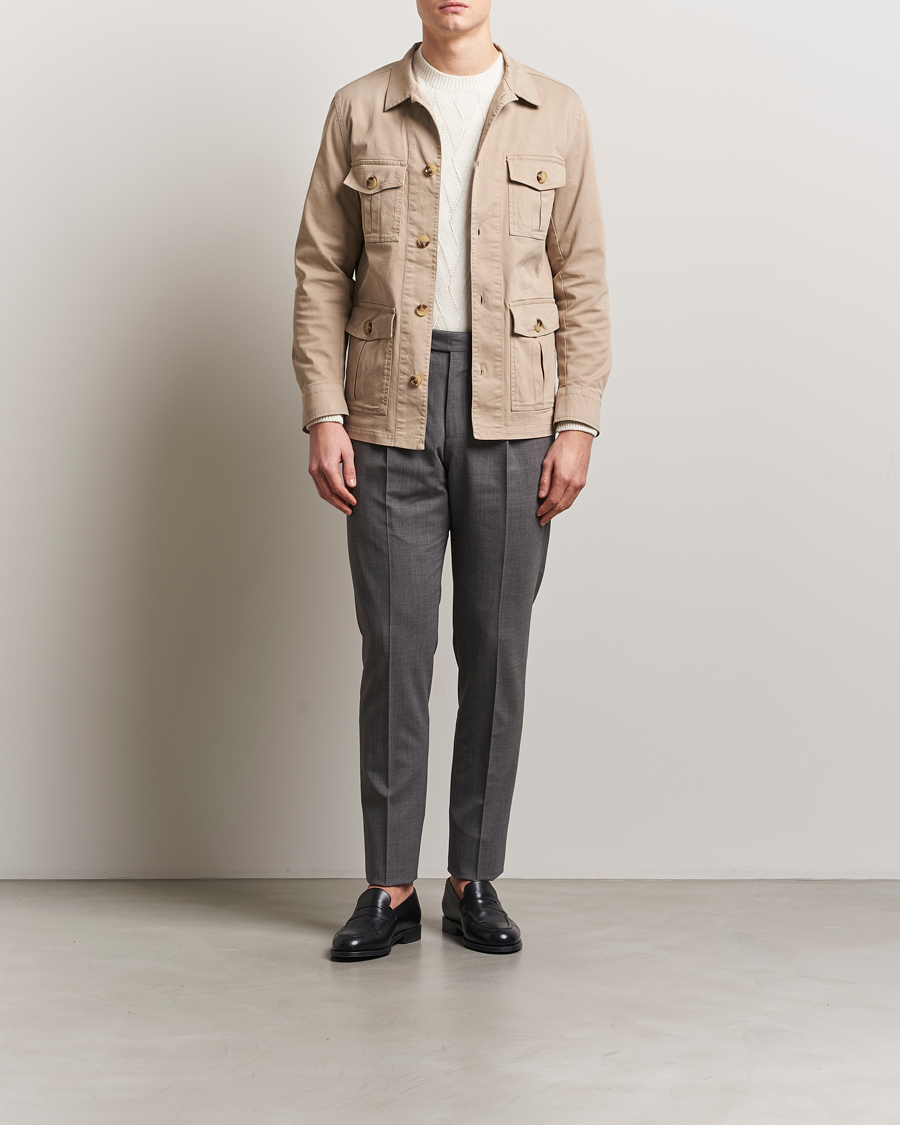 Herr | Skjortor | Oscar Jacobson | Safari Cotton Shirt Jacket Beige