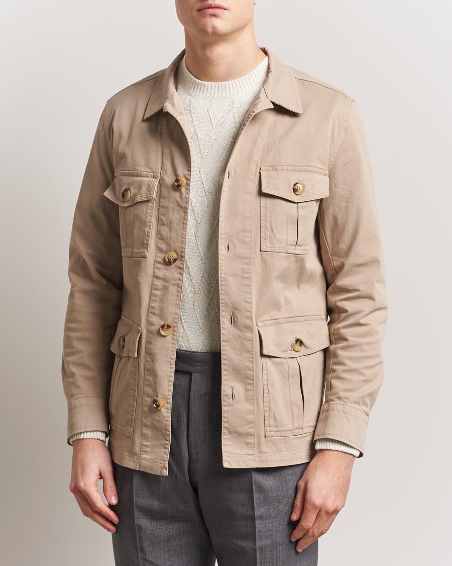 Herr | Skjortor | Oscar Jacobson | Safari Cotton Shirt Jacket Beige