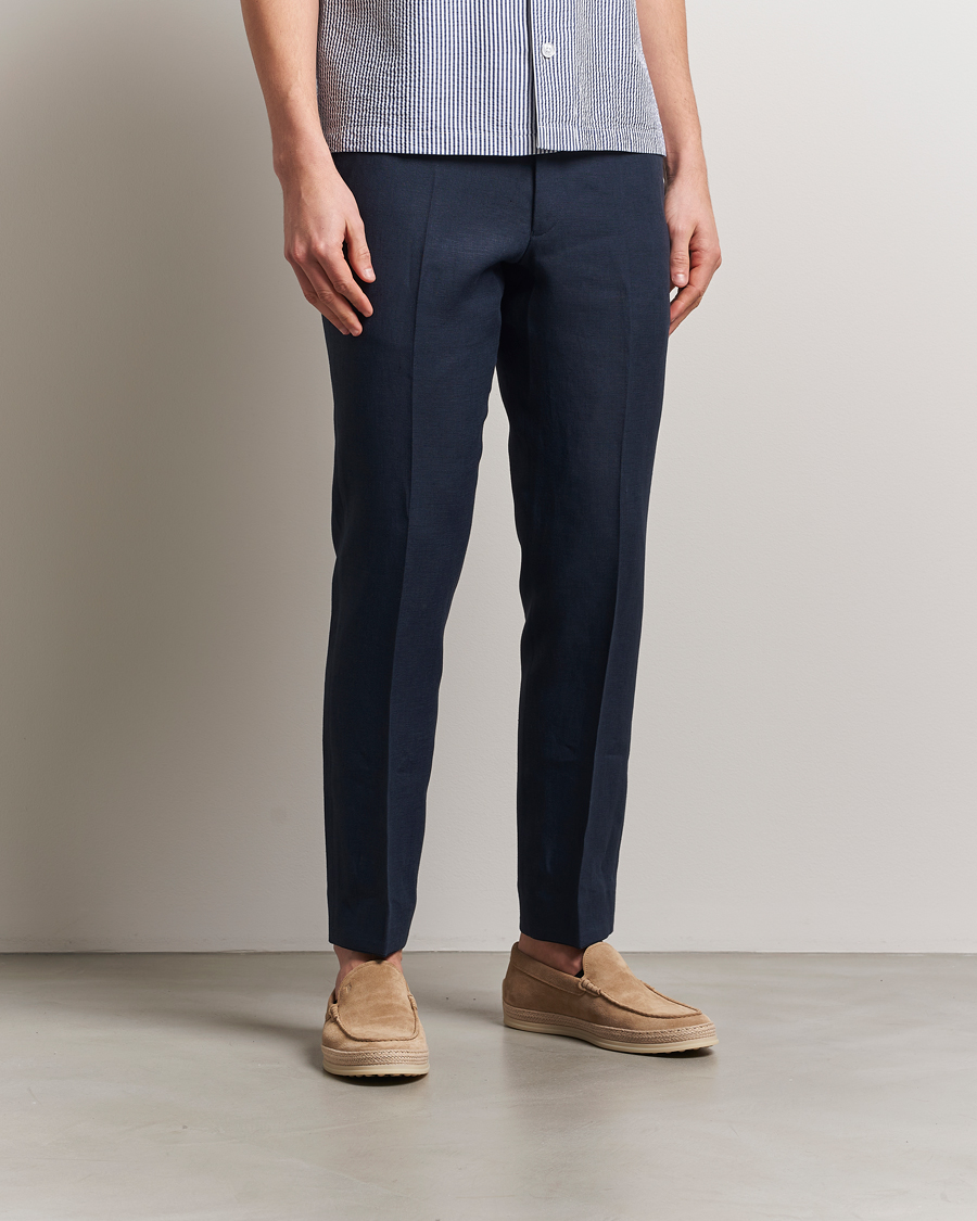 Herr | Byxor | Oscar Jacobson | Dandy Linen Trousers Navy