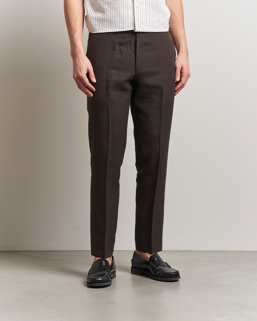 Herr | Byxor | Oscar Jacobson | Dandy Linen Trousers Brown