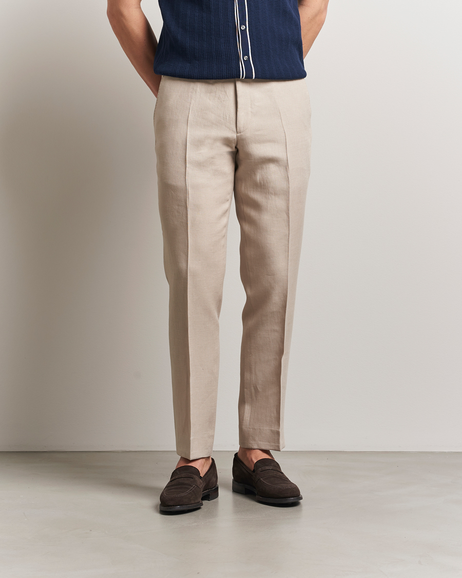 Herr | Byxor | Oscar Jacobson | Dandy Linen Trousers Beige
