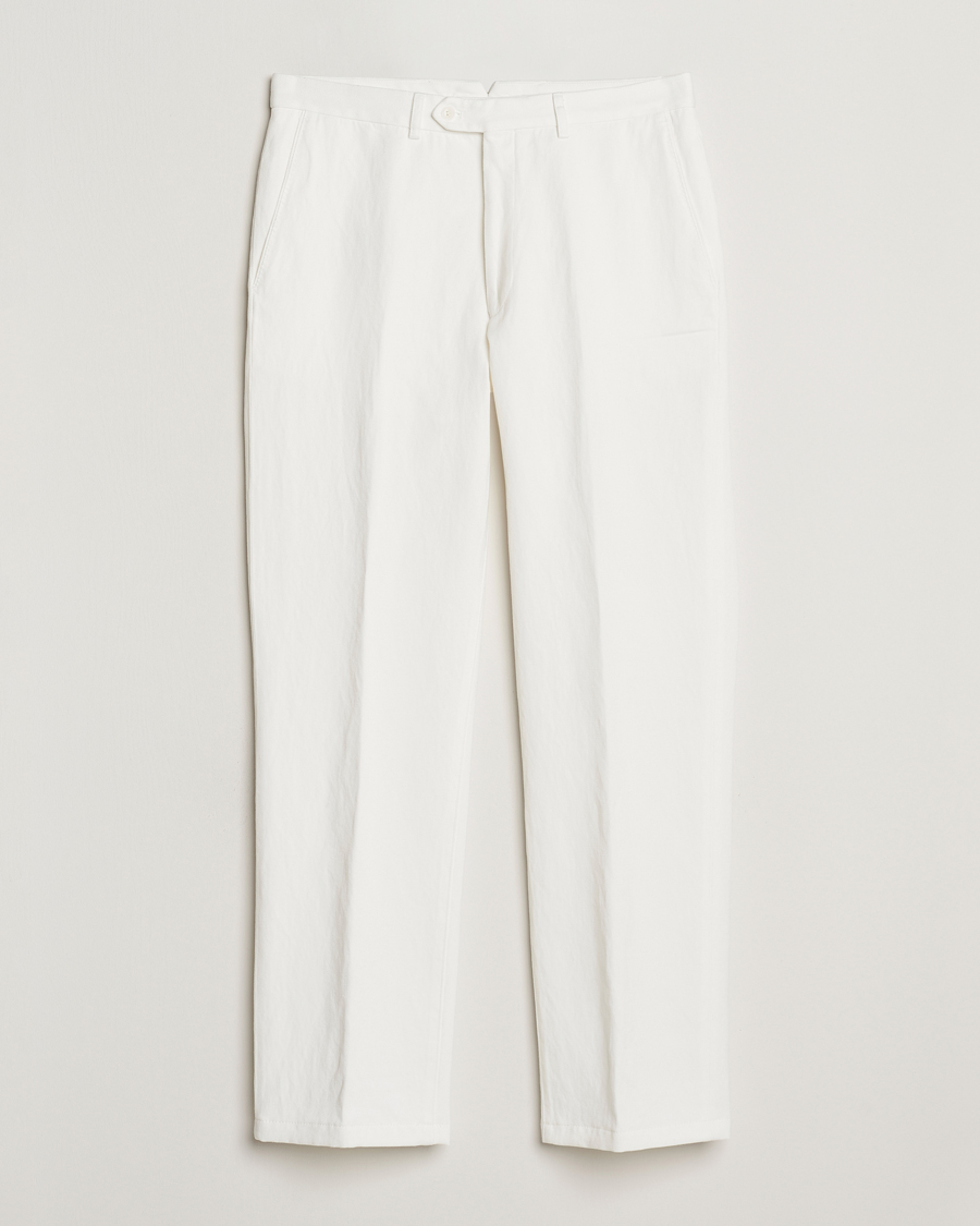 Herr | Byxor | Oscar Jacobson | Del Cotton/Linen Trousers White