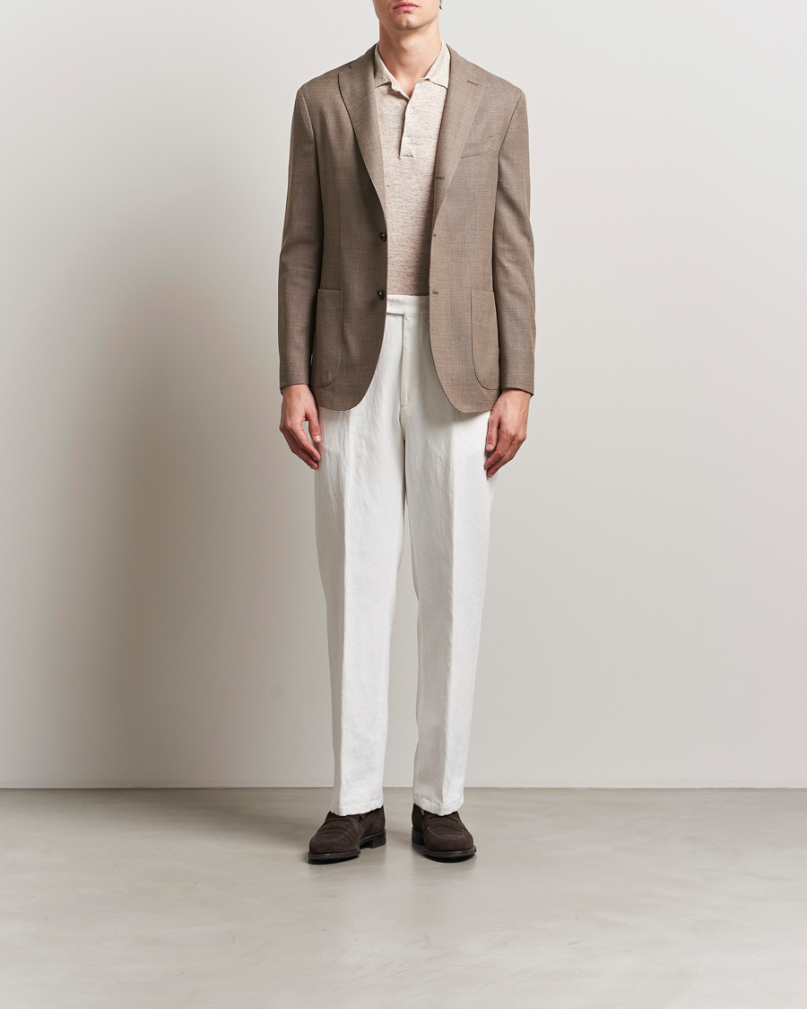 Herr | Byxor | Oscar Jacobson | Del Cotton/Linen Trousers White