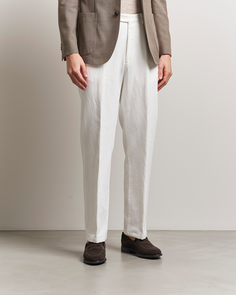 Herr | Byxor | Oscar Jacobson | Del Cotton/Linen Trousers White