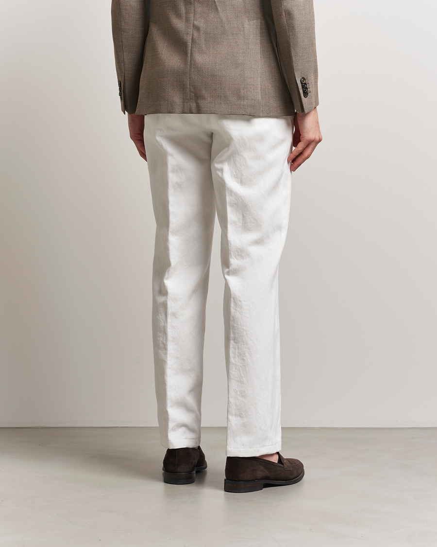 Herr | Byxor | Oscar Jacobson | Del Cotton/Linen Trousers White