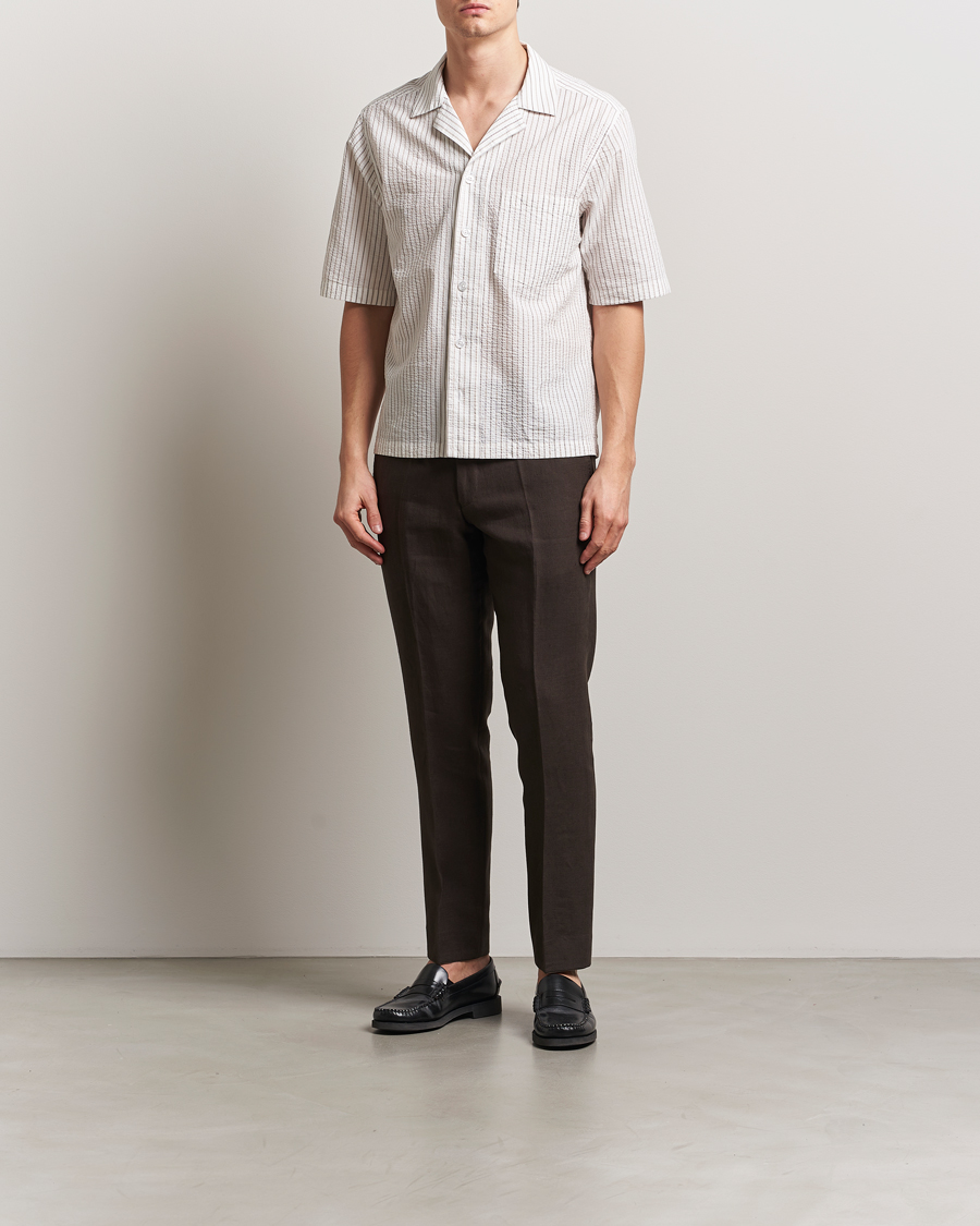 Herr | Skjortor | Oscar Jacobson | Cuban Short Sleeve Seersucker Shirt White