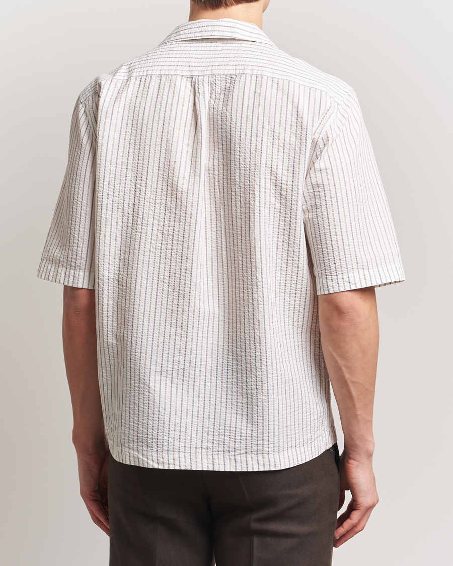 Herr | Skjortor | Oscar Jacobson | Cuban Short Sleeve Seersucker Shirt White