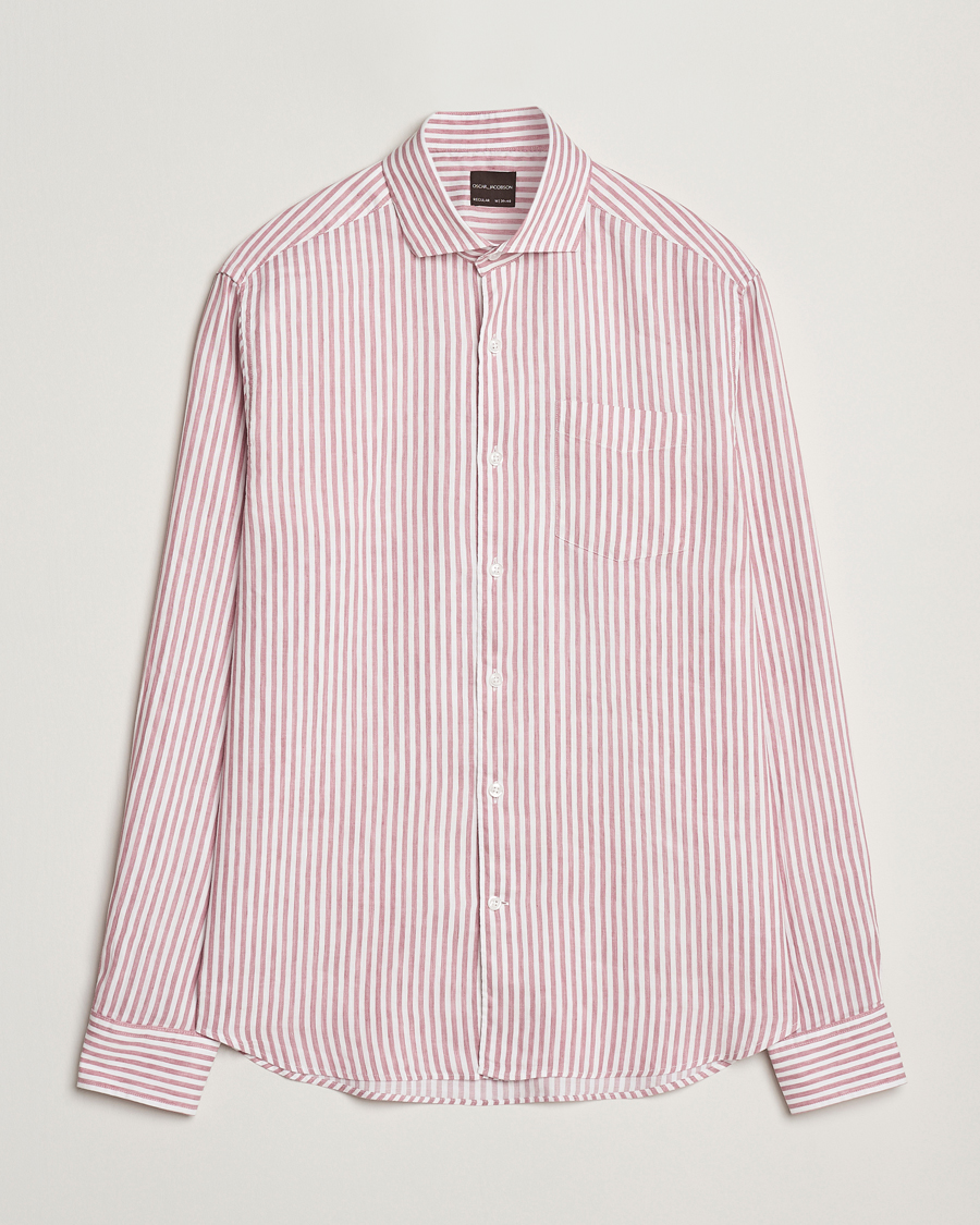 Herr | Skjortor | Oscar Jacobson | Wide Spread Linen/Cotton Venetian Stripe Shirt Red