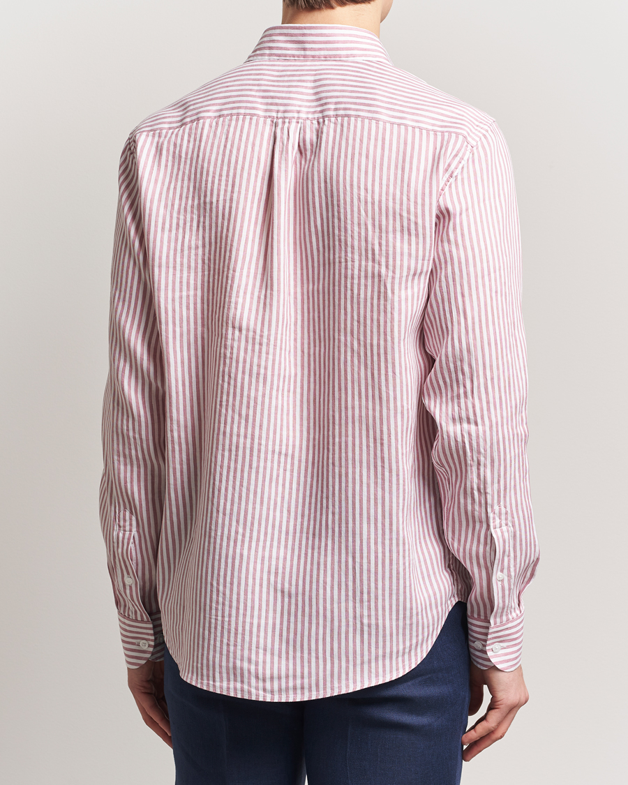 Herr | Skjortor | Oscar Jacobson | Wide Spread Linen/Cotton Venetian Stripe Shirt Red
