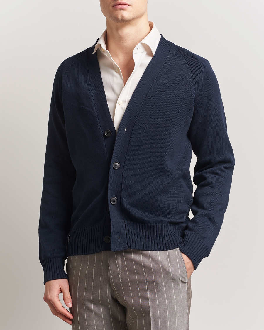 Herr | Tröjor | Oscar Jacobson | Hover Cotton Cardigan Navy