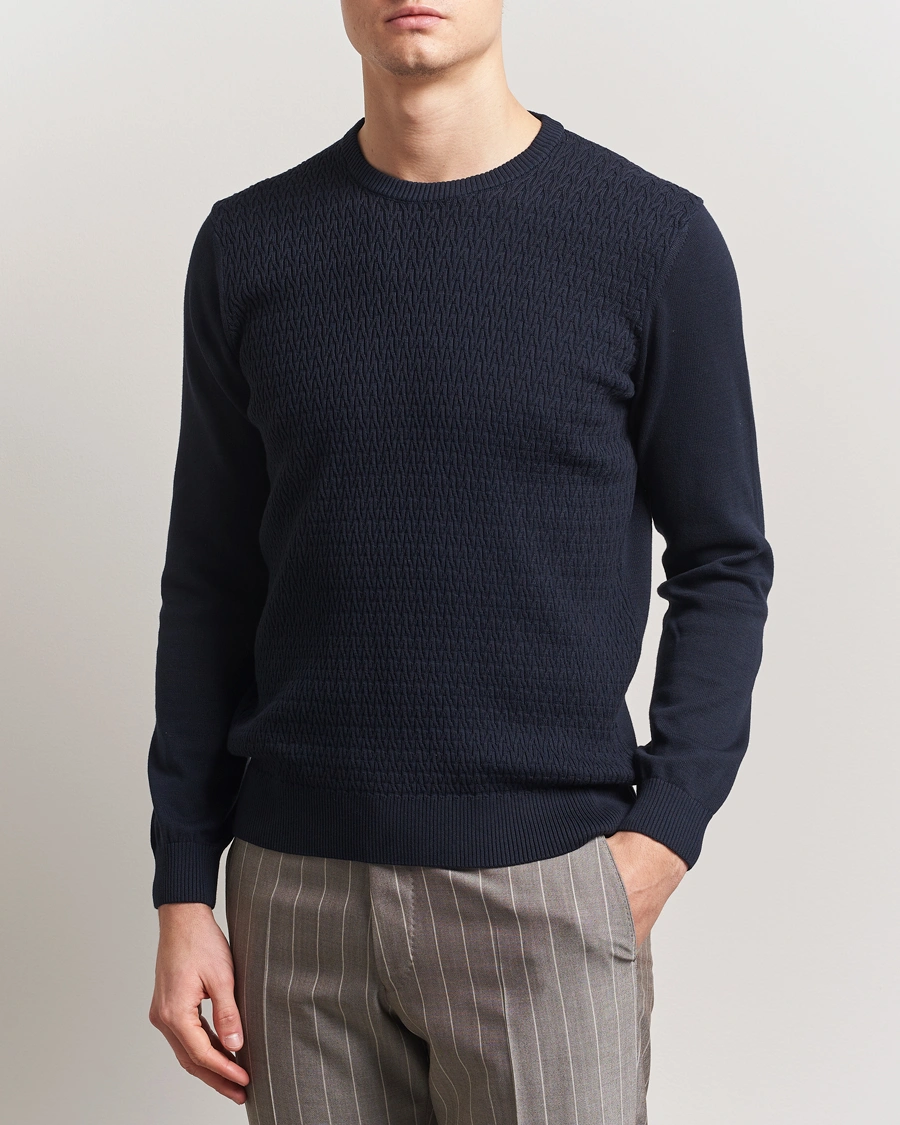 Herr | Tröjor | Oscar Jacobson | Blake Knitted Cotton Crew Navy