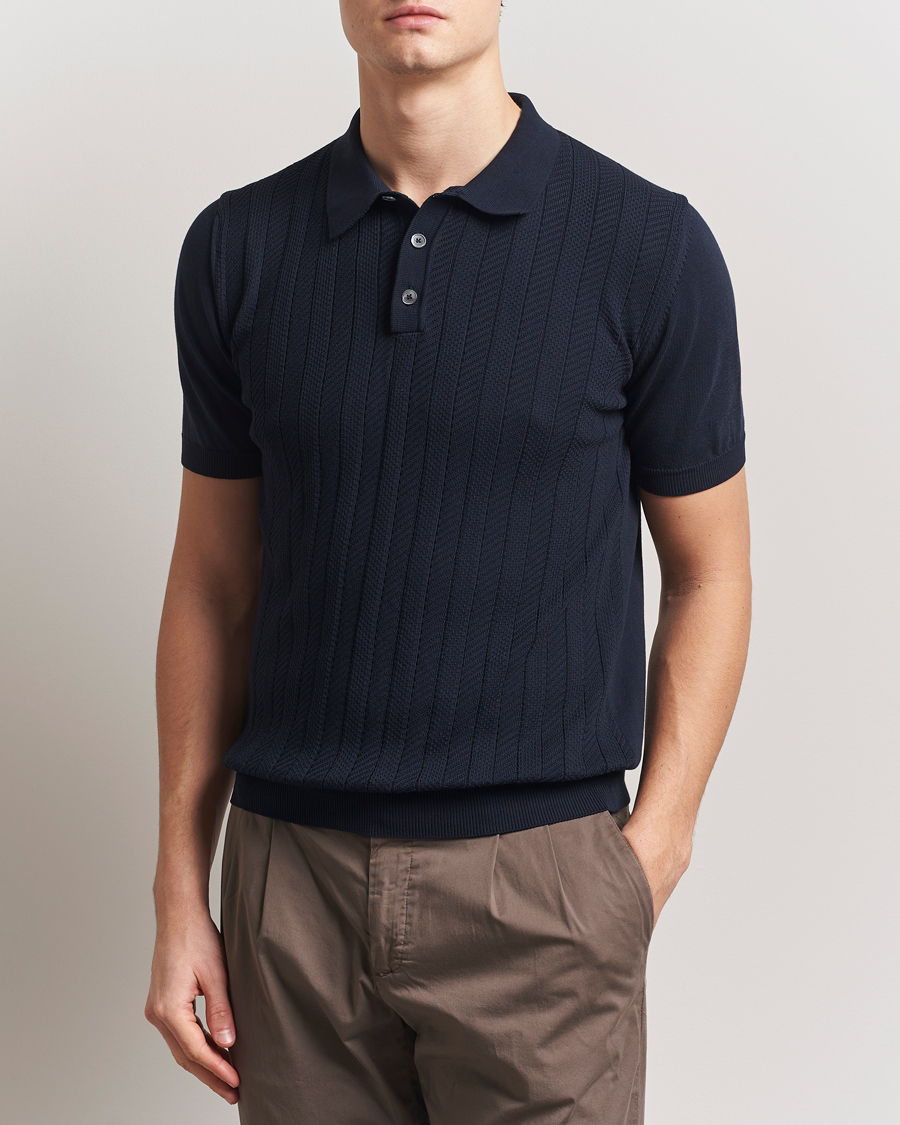 Herr | Pikéer | Oscar Jacobson | Barto Structured Cotton Polo Navy