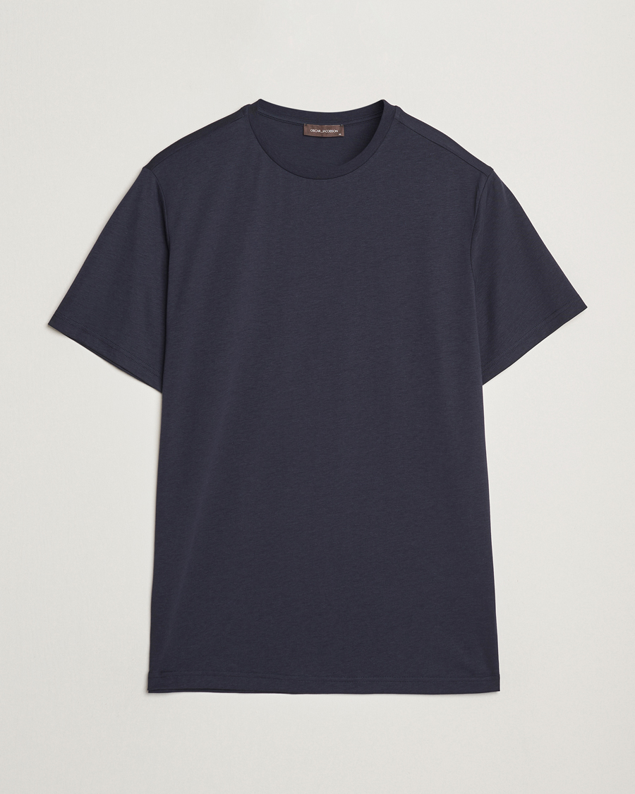 Herr | T-Shirts | Oscar Jacobson | Kim Lyocel/Cotton T-Shirt Navy