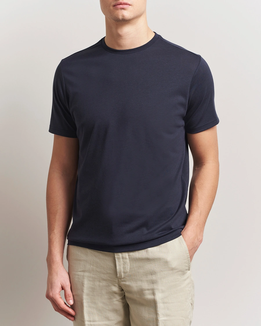 Herr | T-Shirts | Oscar Jacobson | Kim Cotton/Tencel T-Shirt Navy