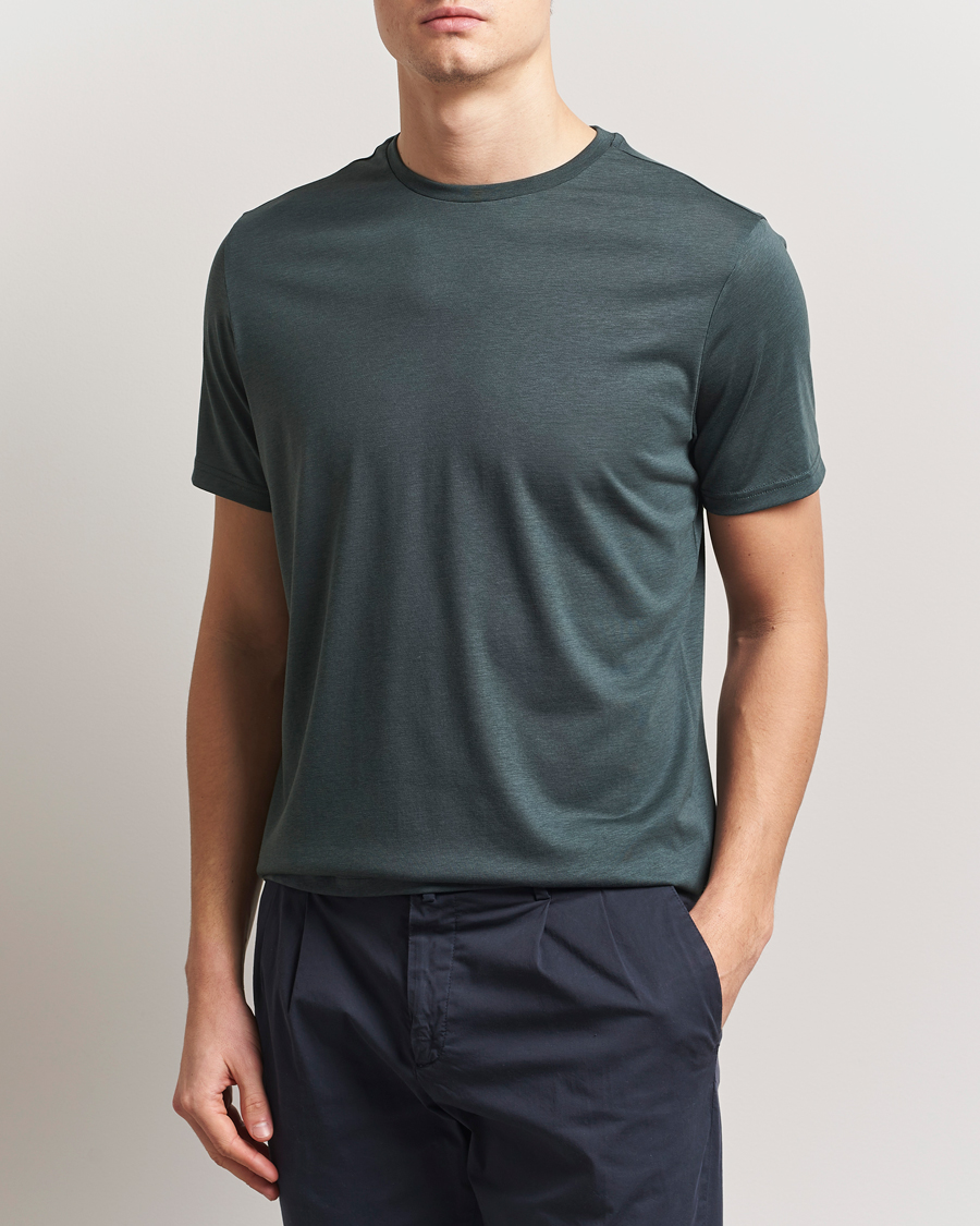 Herr | T-Shirts | Oscar Jacobson | Kim Cotton/Tencel T-Shirt Deep Green