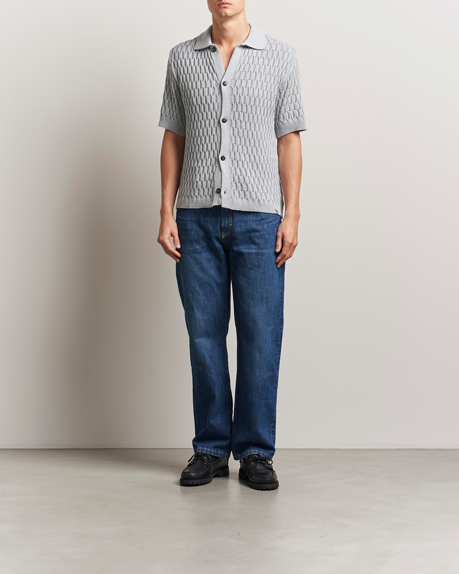 Herr | Skjortor | Peregrine | Cove Knitted Short Sleeve Shirt Washed Denim