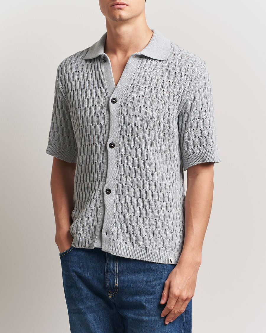 Herr | Skjortor | Peregrine | Cove Knitted Short Sleeve Shirt Washed Denim