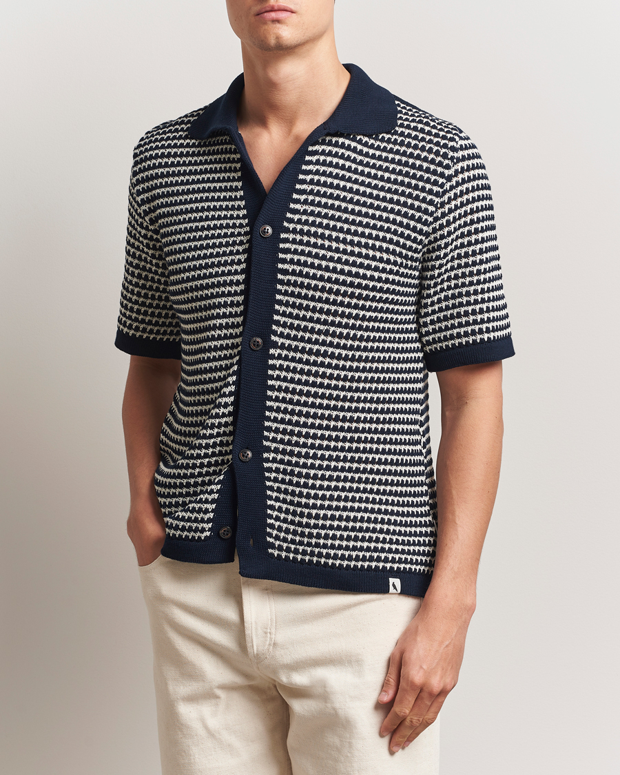 Herr | Skjortor | Peregrine | Island Crochet Knitted Shirt Navy
