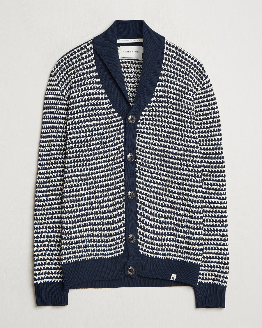 Herr | Tröjor | Peregrine | Island Crochet Knitted Cardigan Navy