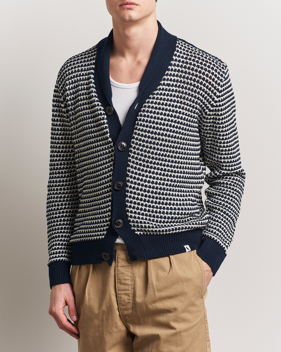 Herr | Tröjor | Peregrine | Island Crochet Knitted Cardigan Navy