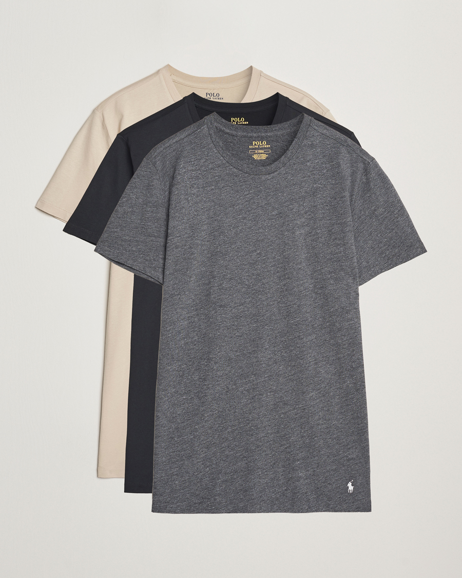 Herr | T-Shirts | Polo Ralph Lauren | 3-Pack Crew Neck T-Shirt Black/Grey/Khaki