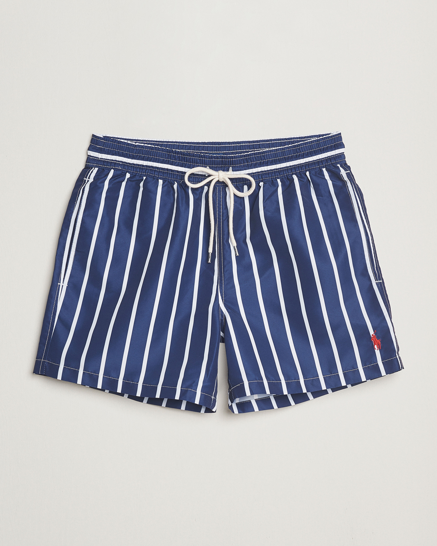 Herr | Badbyxor | Polo Ralph Lauren | Traveler Boxer Swimshorts Navy Vertical Wide Stripe