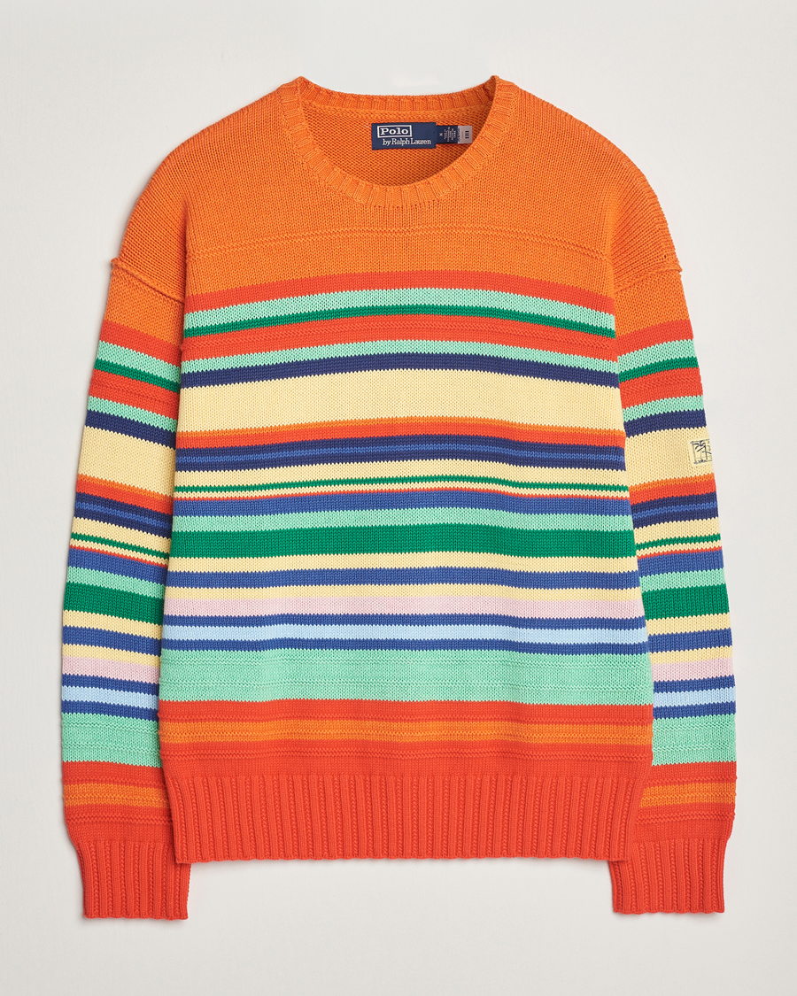 Herr | Tröjor | Polo Ralph Lauren | Cotton/Linen Stripe Sweater Orange Combo